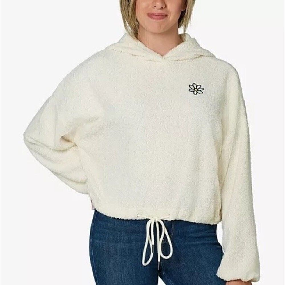 POLLY & ESTHER Juniors' Drawstring-Hem Faux-Sherpa Faux Sherpa Hoodie, sweater